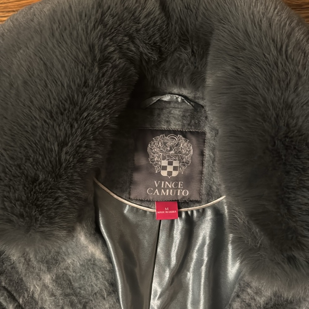 NWT - Vince Camuto Coat blue/graySize M Women's with Faux Fur detachable Collar - Picture 2 of 7
